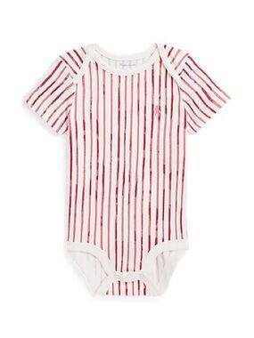 NWT Ralph Lauren Red & White Striped Short-Sleeve Baby Bodysuit